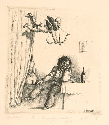 Костин Андрей Львович (1947-2000). 
Сидящий. 1984 г. Офорт, Д:14&times;12 см, Л: 26&times;23 см. 