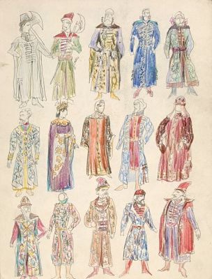 Мурванидзе Теймураз Давидович (р. 1939). 
Лот из 4 листов эскизов костюмов к опере М. 