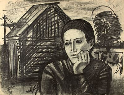 Ланг Олег Владимирович (1950-2013). 
Мечты колхозницы. 1970-е гг. Бумага, уголь, 49&times;64 см. 