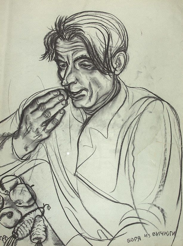 Ланг Олег Владимирович (1950-2013). Боря из Вичуги. 1970-е гг. Бумага, уголь, 64,5&times;50 см. 