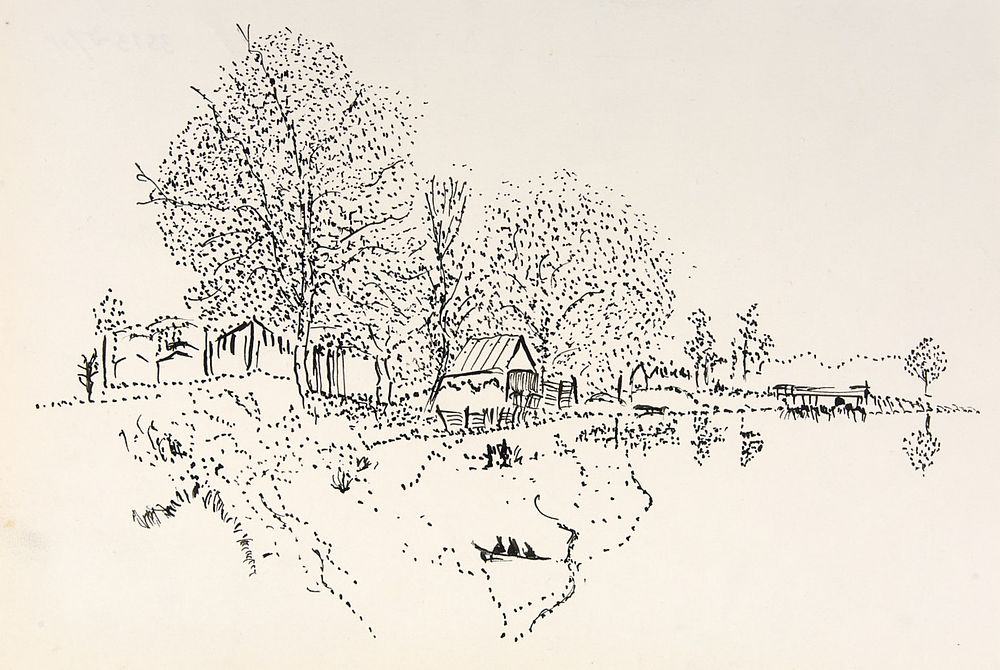 Свешников Борис Петрович (1927-1998). 
Деревенька. 1970-е гг. Бумага, тушь, перо, 21,5&times;31 см.