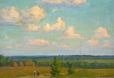 Лучишкин Сергей Алексеевич (1902-1989). 
Пейзаж с крестьянками. 1950-е гг. Холст, масло 