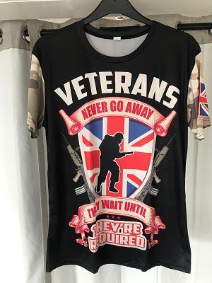 Veterans Never Go Away Black Polyester 3D Print T Shirt U.K. LARGE. Black Polyester 3D Print