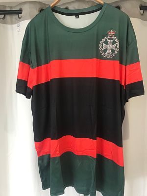 ROYAL GREEN JACKETS PRINTED POLYESTER TEE SHIRT, U.K. 4XL. FRONT AND BACK PRINT ROYAL GREEN