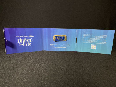 Cirque du Soleil Drawn to Life Grand Opening Ticket Pin and Info Card. Only available at opening 