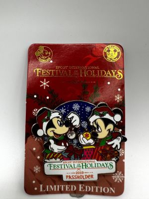 2019 Festival of the Holidays pin - Mickey and Minnie - Passholder Exclusive - LE 3000. Item is 