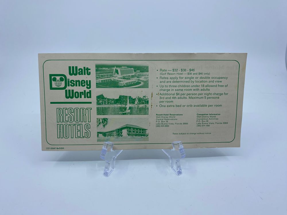 Vintage Ephemera 1970s Walt Disney World Resort Hotels Leaflet Rate Card
