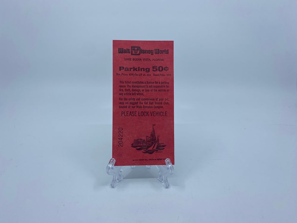 Vintage Ephemera 1972 Walt Disney World Red Parking Ticket 50c