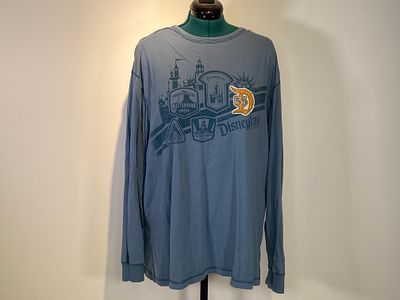 Disneyland Patch Pattern Light Blue Long Sleeve Shirt Size XXL