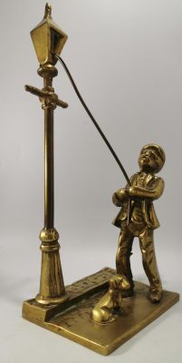 VINTAGE BRASS LAMPLIGHTER WITH DOG 12 INCHES IN HEIGHT