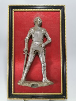 VINTAGE EMBOSSED PLAQUE OF GERMAN KNIGHT 1430 - 13 X 8 INCHES