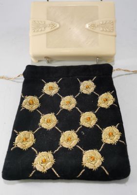 ORNATE VELVETINE &amp; JEWELLED DRAWSTRING POUCH &amp; ART DECO 'WILKINS OF LIVERPOOL &amp; 