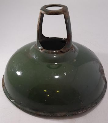 DREW PRITCHARD SPECIAL - GREEN &amp; WHITE ENAMEL INDUSTRIAL LAMP SHADE - OUTSIDE IN QUITE GOOD 