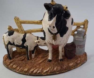 COW &amp; CALF CAST IRON DOOR STOP - 11 X 8 INCHES