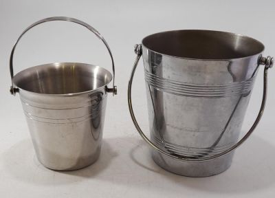 2 X VINTAGE SILVER PLATED ICE BUCKETS - TALLEST 5.5 INCHES, HEIGHT NOT INCLUDING HANDLES