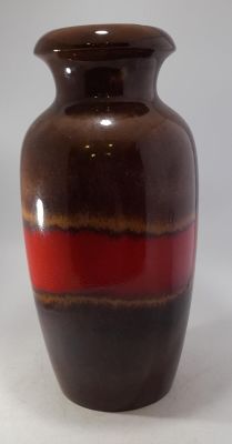 SUPERB LARGE WEST GERMAN LAVA VASE RED &amp; BROWN SHADES IN VGC - 15 INCHES IN HEIGHT