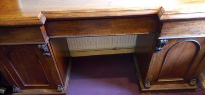 VINTAGE SOLID OAK TWIN PEDESTAL DESK - 6FT 6 INCHES IN LENGTH WITH HIDDEN CUPBOARDS &amp; DRAWERS