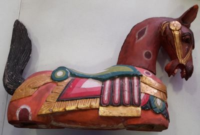 FABULOUS 1960's MEXICAN HAND PAINTED WOODEN CARNIVAL CRAZY HORSE HEAD &amp; BODY 28 X 16 X 7 