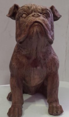 FANTASTIC HEAVY WOOD EFFECT RESIN STAFFORDSHIRE BULLDOG - 18 X 15 X 9 INCHES - IN VGC
