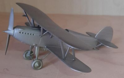 DESIGNER PEWTER 1931 RAF FIGHTER BI-PLANE 'HAWKER FURY MK1' - 4.5 INCHES IN LENGTH - 5 INCHES 
