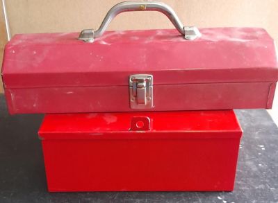 RED METAL TOOL BOX 15 X 6 X 3.5 INCHES METAL SAFE BOX WITH PADLOCK 12 X 11 X 4 INCHES