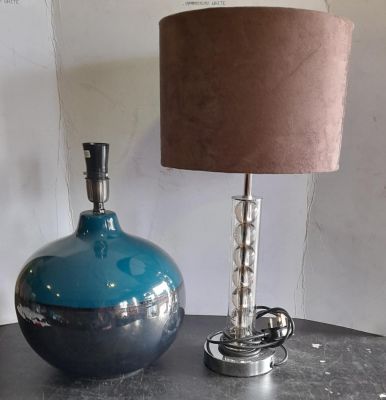 2 X RETRO LAMPS: VERTICAL GLASS BALLS DESIGN TWO TONE GLOBE DESIGN - 36 INCHES CIRCUMFERANCE