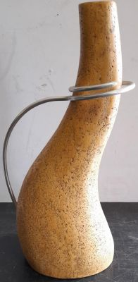 LARGE FUTURISTIC VASE WITH METAL DECOR IN VGC 17 INCHES IN HEIGHT