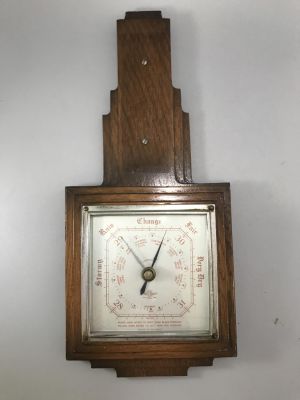 ART DECO OAK BAROMETER 15 INCHES IN LENGTH