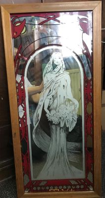 SUPERB BOHEMIAN "ALPHONSE MUCHA" ART NOUVEAU LADY MIRROR, IN HARDWOOD FRAME, 34" X 15-5"