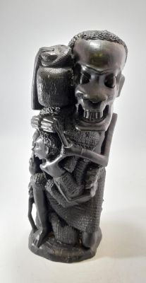 VERY HEAVY UNUSUAL HARDWOOD TRIBAL PIECE - MAN WITH 6 CHILDREN - 12 INCHES IN HEIGHT