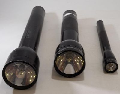 3 X QUALITY METAL TORCHES BY MAG-LITE OF USA LARGEST 12 INCHES IN LENGTH