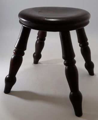 VICTORIAN MILKING STOOL WITH LOVELY PATINA HEIGHT 10 INCHES - SEAT DIAMETER 8 INCHES
