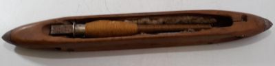 ORIGINAL VICTORIAN BOBBIN REEL FROM COTTON FACTORY IN LANCASHIRE. WOOD WITH METAL TIPS AND 