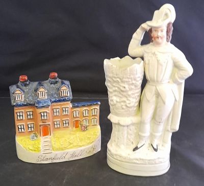2 X STAFFORDSHIRE FIGURES, VICTORIAN MAN AND PLANTER, ( has some hairlines) AND VICTORIAN 