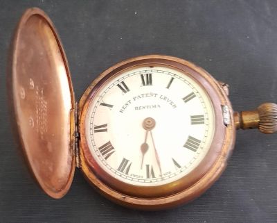 BRASS AND GOLD PLATED VINTAGE BENTIMA REMONTOIR ANCRE DE PRECISION LEVER HUNTER POCKET WATCH 