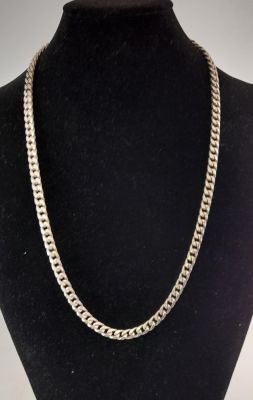 925 SILVER FLAT CURB CHAIN/NECKLACE 54gms - 224 INCHES IN LENGTH