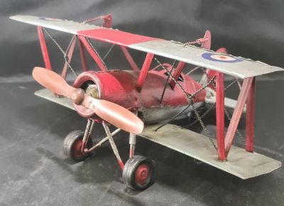 VERY COLLECTABLE VINTAGE TIN PLATE BI-PLANE 11" X 9" X 5"