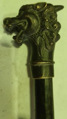 VINTAGE CHINESE BRASS, BRONZE DRAGON HEADED WALKING STICK