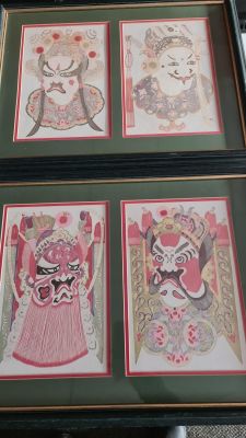 2 X SMALLER ORIENTAL DEPICTIONS OF GODS, FRAMED AND GLAZED, 23" X 18"
