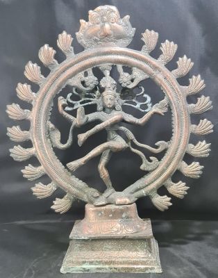ORNATE BRASS AND CAST DANCING FIGURE OF SHIVA INDIAN HINDU GOD OF DESTRUCTION, 14" X11"
