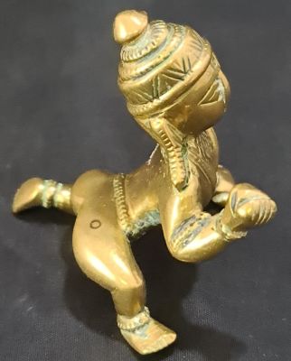 VERY UNUSUAL SMALL SOLID BRASS INDIAN BABY GOD KRISHNA CRAWLING