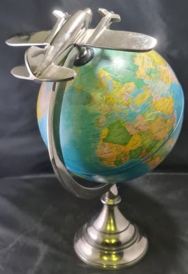UNUSUAL AND STUNNING VINTAGE WORLD GLOBE WITH ASCENDING ALUMINIUM AEROPLANE &amp; BASE 15 