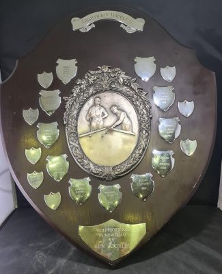 VINTAGE BRITISH CHAMPIONSHIP DOUBLES SNOOKER SHIELD 'GOLDTHORN S C' ( Wolverhampton) 24 X 18 INCHES
