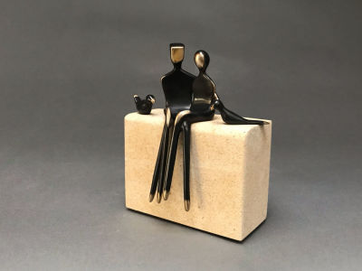 Yenny Cocq - Caress. , Bronze figurines, black patina, natural sandstone base, . 6.25‚&Auml;&ugrave; height x 