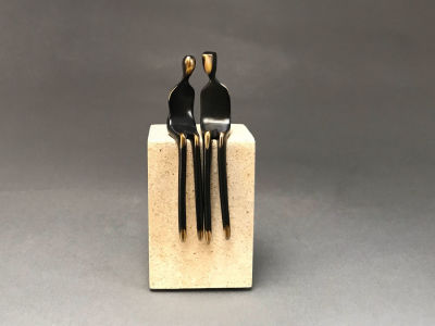 Yenny Cocq - Silver Caress. , Silver-plated bronze figurines, natural sandstone base, . 6.25‚&Auml;&ugrave; 