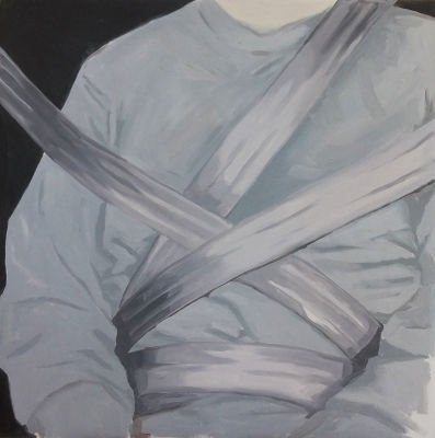 Carla Maria Bellido - De la serie PLAY DIRTY (kimono). 2018, √&igrave;leo sobre lienzo, . 16 x 16 pulgadas.