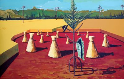 Serlian Barreto - Fuga en Ohio. 2017, Acr√≠lico sobre lienzo, . 87 x 51 pulgadas.
