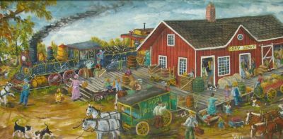 Gerald Nees 15x30 O/B "...Old Country Depot. Gerald Nees (IN, b. 1938) 15x30 , O/B , Signed 
