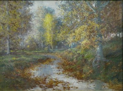 Walter Eyden 16.25x22 Gouache Autumn Stream. Walter Eyden (IN, 1881-1965) 16.25x22 , Gouache 