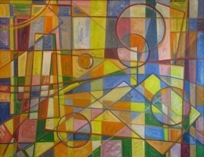 Joseph L VanSickle 34x44 O/C Cubist Composition. Joseph L VanSickle (IN/TN, 1915-1985 34x44 
